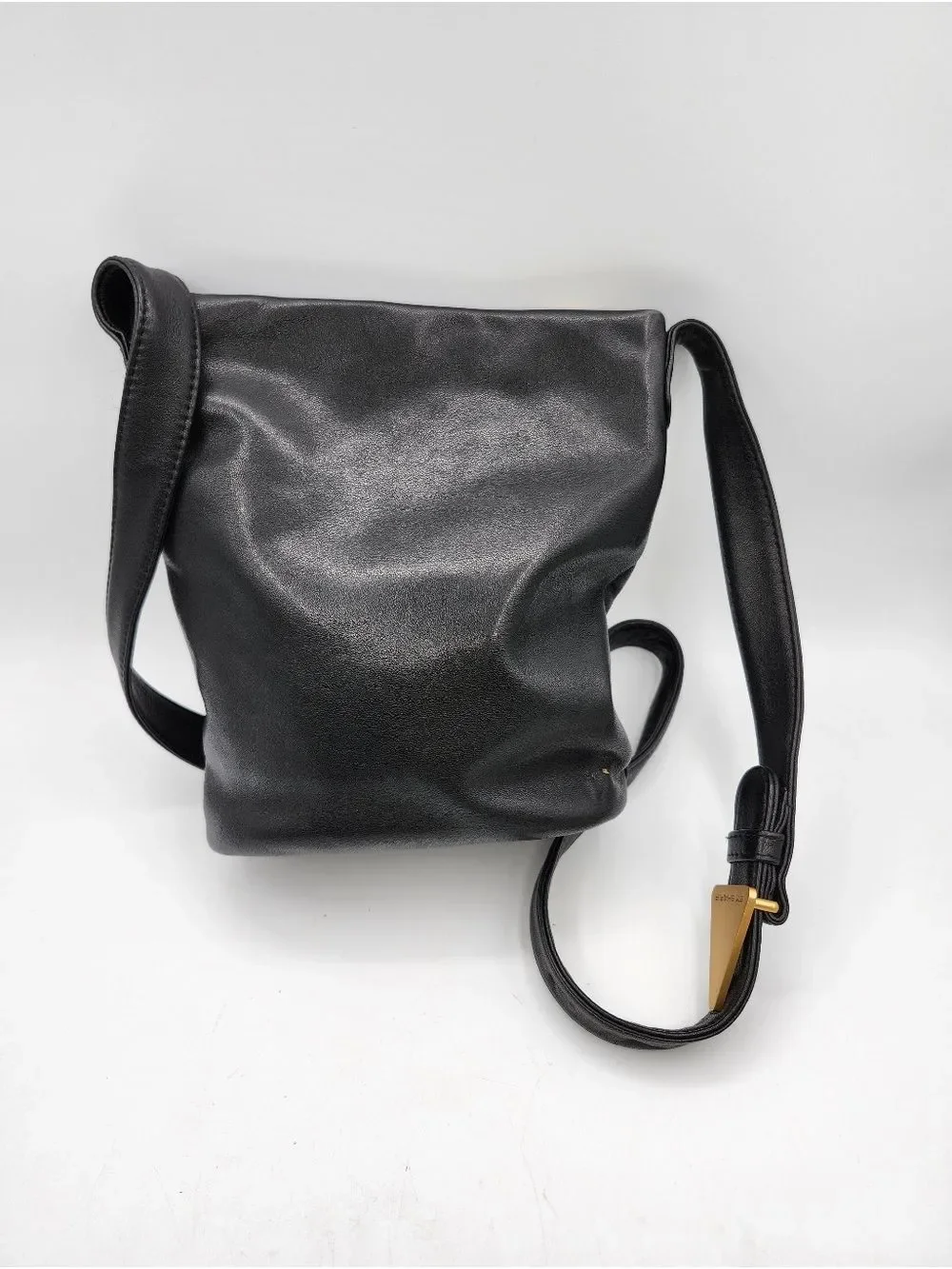Sharif Black Leather Crossbody Bag with Gold Accents